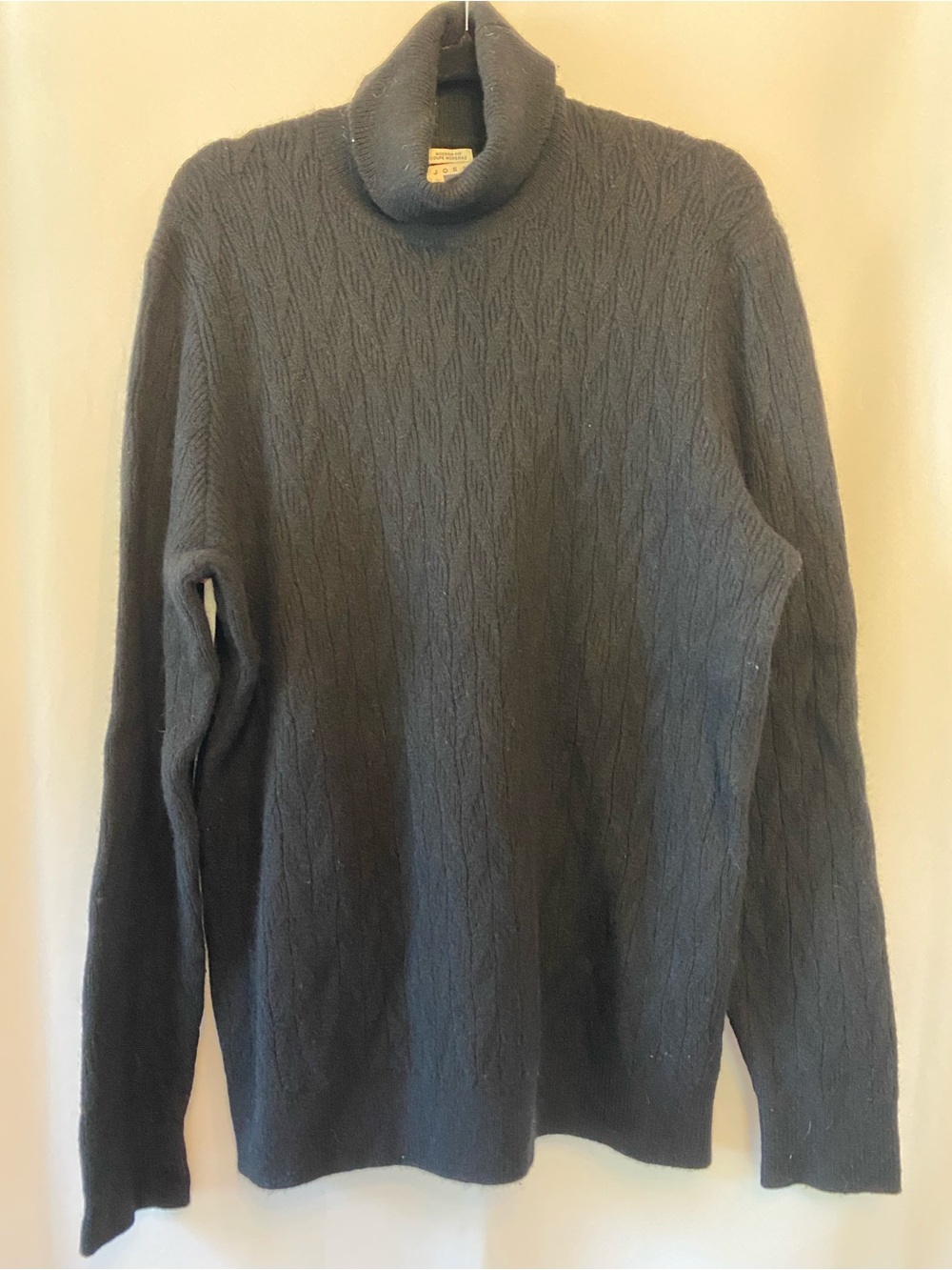 Men's Black Classic Wool Blend Soft Minimalist Textured Turtleneck Sweater LG